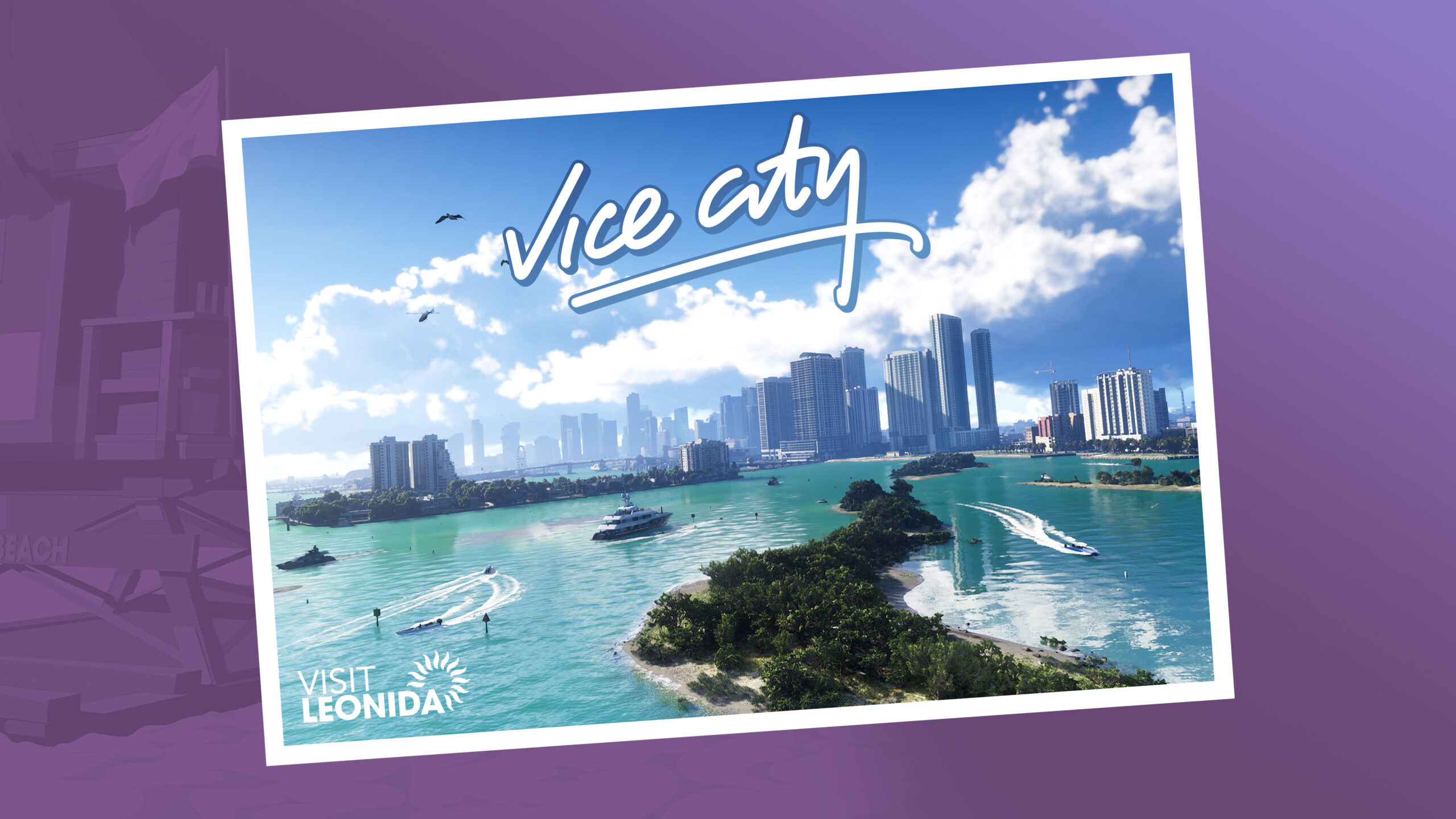 Postal oficial de Vice City, la gran ciudad central del estado de Leonida en GTA VI.